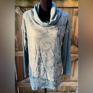 New Sakurafina Cowl Neck Long Sleeve Tunic with Paisley Floral Print Size XL